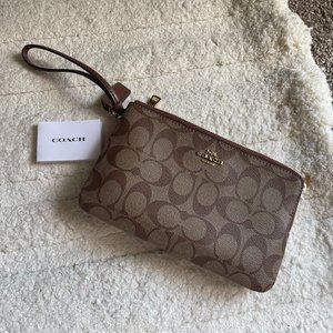 Coach Large Double Zip Wristlet In Signature Canvas